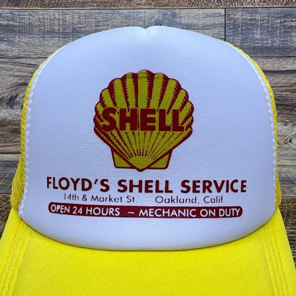 Shell Gasoline Mens Trucker Hat Yellow Snapback Floyd's Service Station Ball Cap - Picture 3 of 8